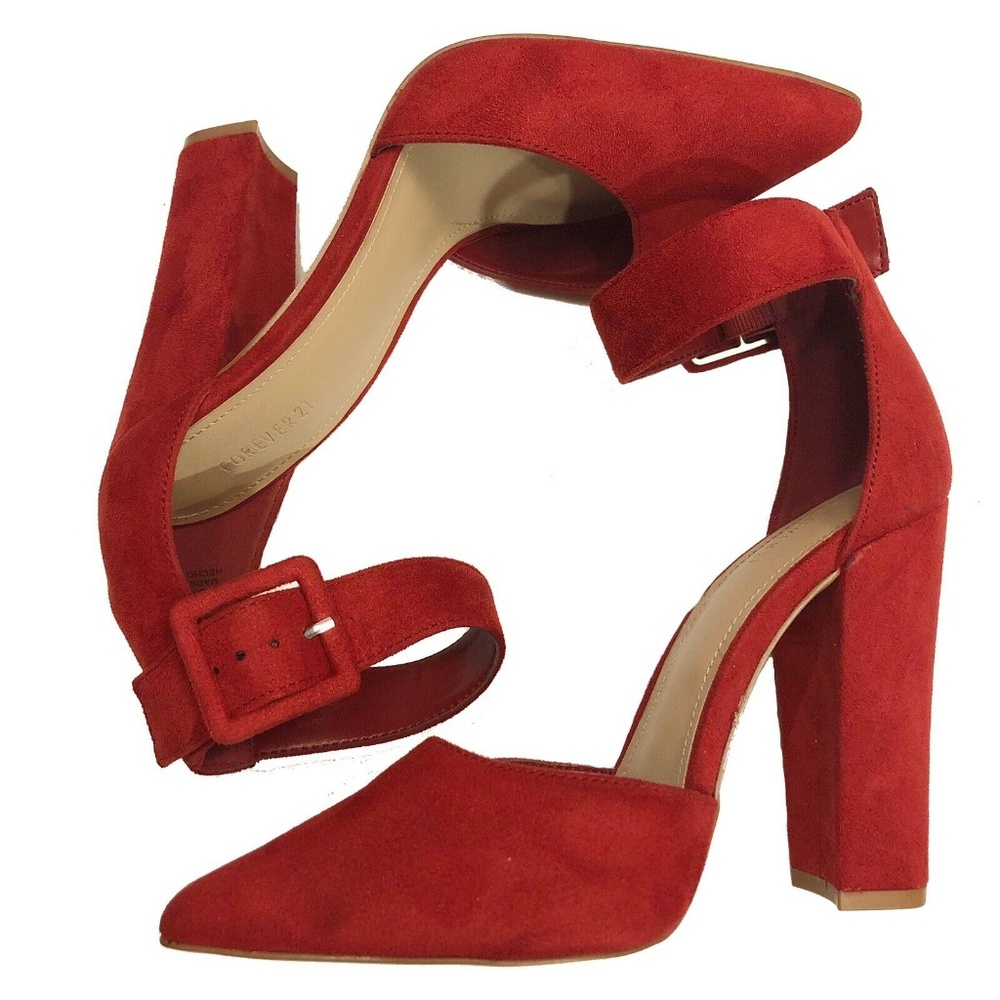 Forever 21 Faux Suede Red High Heel D’orsay Pumps